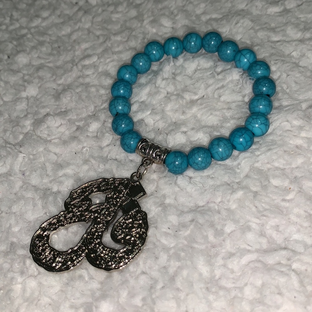 Silver Kul (قل) with Turquoise Beaded Bracelet